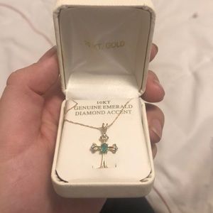 10KT Gold Genuine Emerald Diamond Accent